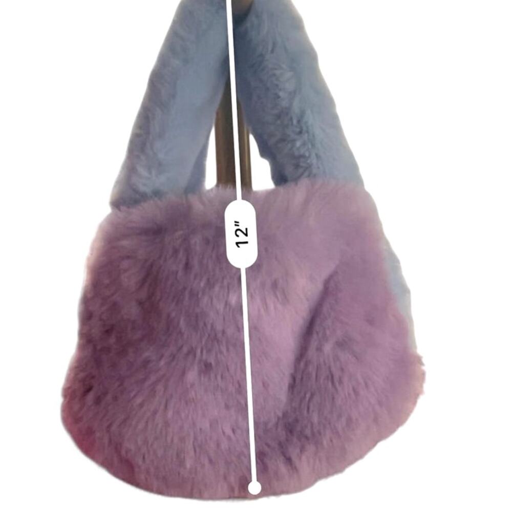 Pastel Pink Blue Lavender Faux Fur Mini Satchel Bag Plastic Removable Bag Chain - Picture 6 of 7